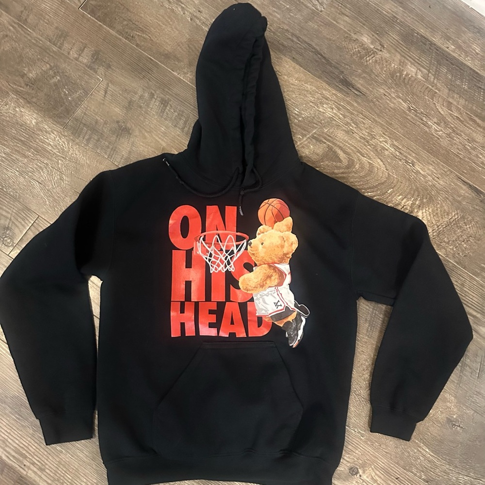 “On his Head” black basketball hoodie